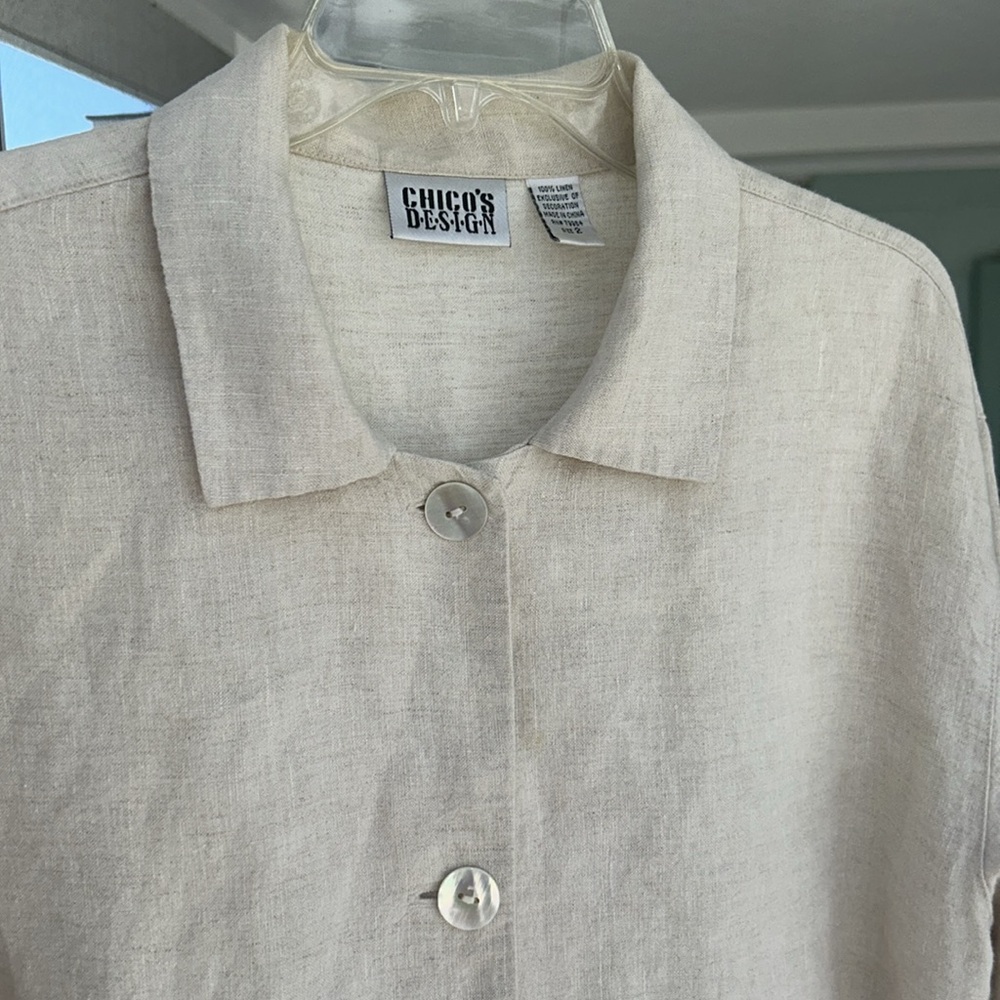 CHICO’S DESIGN Button-Up Jacket with Patch Detail Size 2 💯 % LINEN - Picture 11 of 15